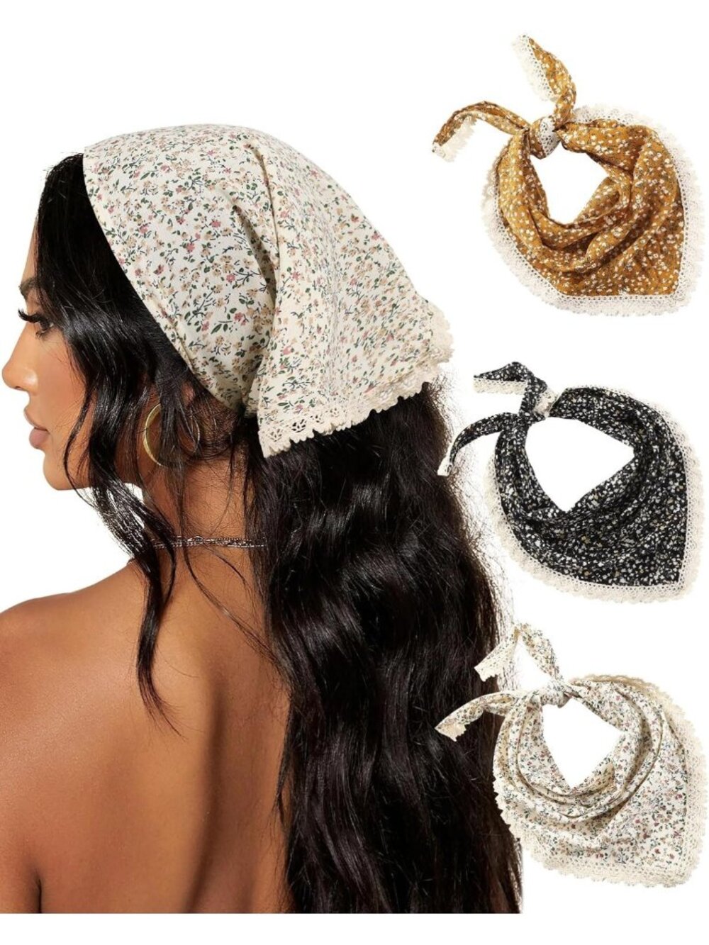 3Pcs Triangle Hair Scarf Set for Women | Stylish Tie Back Headbands